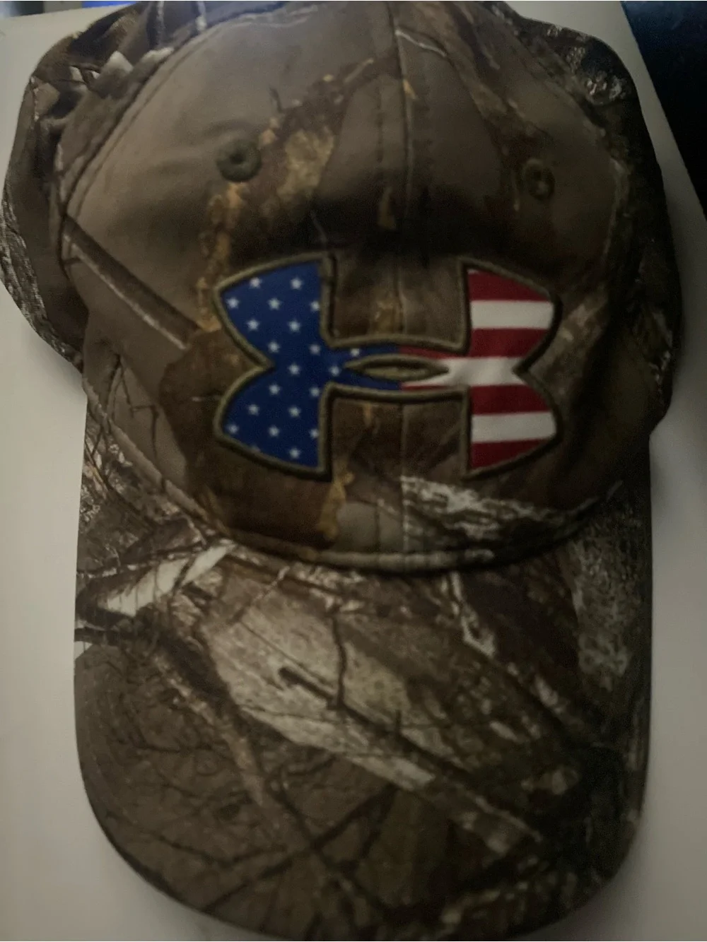 Under Armour Brown Camo Cap with American Flag Logo